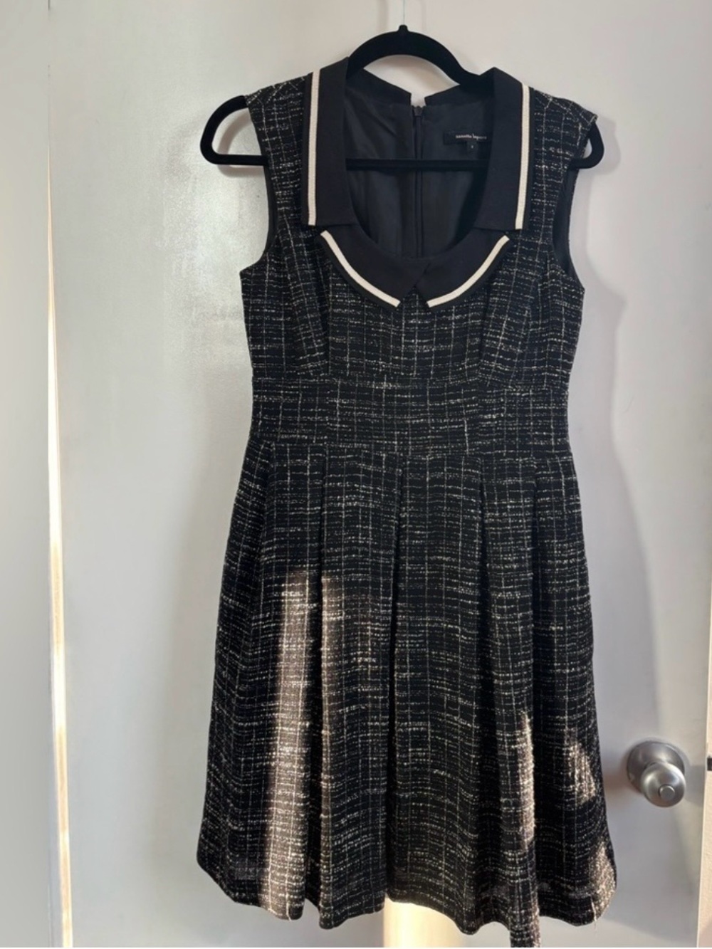 Nanette Lepore Black Tweed Fit & Flare Dress with White Trim